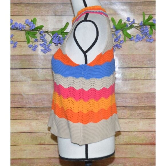 Cute THML Halter Top Sweater Color Block Crochet Ladies Size L Boho Festival - Picture 6 of 10
